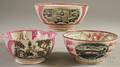 Three Sunderland Pink Luster Transferdecorated Pottery Bowls