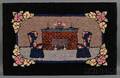 Pictorial Hooked Rug with Fireplace and Flowers