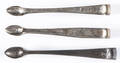 Three English bright cut silver sugar tongs