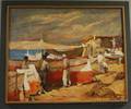 Manuel Del Moral Hildago Spanish b 1930 Fishermen and Boats on the Shore