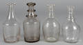 Four etched flint glass liquor bottles