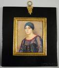 American School 20th Century Portrait Miniature of a Woman in a Green Turban