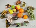 Nine Pieces of Painted Carved Stone Fruit and Eight Pieces of Asian Carved Hardstone Fruit