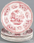 Eight red Staffordshire Palestine plates