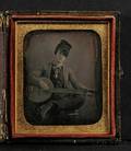 Sixth Plate Daguerreotype Portrait of a Young Man Playing a Banjo