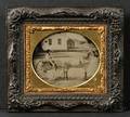 Sixth Plate Pictorial Ambrotype of a Horse and Buggy with Driver Before a House