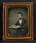 Quarter Plate Daguerreotype Portrait of a Man Seated at a Table with Slide Rule and Compass