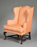 Queen Anne Walnut and Maple Upholstered Easy Chair