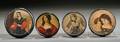 Four Papiermache Round Snuff Boxes Decorated with Ladies