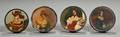 Four Round Lacquered Papiermache Snuff Boxes Decorated with Young Ladies