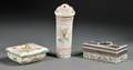 Two Export Porcelain Boxes and a Wall Pocket