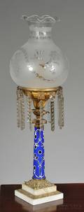 Cut Overlay Glass Brass and Marble Astral Lamp