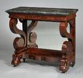 Classical Mahogany and Flame Mahogany Veneer Marbletop Pier Table