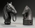 Two Blackpainted Cast Iron Horse Head Hitching Post Finials
