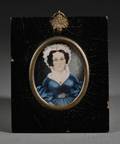 Portrait Miniature of a DarkHaired Woman Wearing a Blue Dress