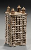 Cast Iron Silver and Gilt Painted Skyscraper Bank Building