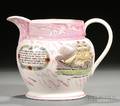 Large Sunderland Pink Lustre Transferdecorated Pottery Jug