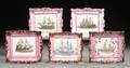 Five Sunderland Pink Lustre Transferdecorated Pottery Plaques