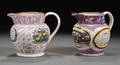 Two Sunderland Pink Lustre Transferdecorated Pottery Jugs