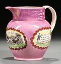Large Sunderland Pink Lustre Transferdecorated Pottery Jug