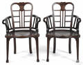 Pair of George III mahogany plank seat armchairs ca 1780