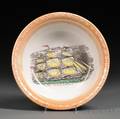 Large Sunderland Orange Lustre Transfer Decorated Pottery Bowl