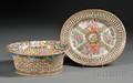 Rose Medallion Porcelain Oval Fruit Basket and Undertray