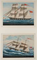 Attributed to Gaetano DEsposito Italian 18581911 Lot of Two Works Brig Niagara Captn William F Hann Entering Malta Harboeu