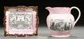 Masonic Decorated Sunderland Pink Lustre Transferdecorated Jug and Plaque