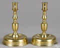 Pair of Dutch brass bell base candlesticks 17th18th c