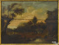 English oil on panel overmantel landscape 19th c