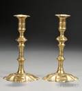 Pair of Queen Anne Brass Shellbase Candlesticks