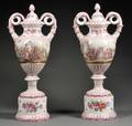 Pair of Capo di Monte Porcelain Covered Vases and Stands