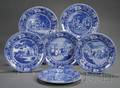Six Staffordshire Blue Transfer Printed Dr Syntax Plates
