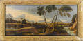 English oil on panel overmantel landscape ca 1800