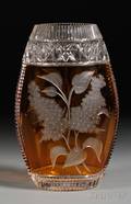 Amber Overlay Cut Glass Vase