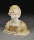 Italian Alabaster Bust of a Maiden with Pedestal