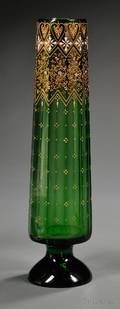 Bohemian Gilded Green Glass Vase