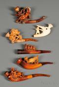 Six Carved Meerschaum Cheroot Holders