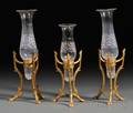 Three Empirestyle Cut Glass and Gilded Metal Bud Vases