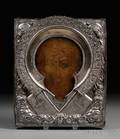 Russian Icon of St Nicholas with Silver Riza