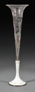 Sterling Enamel and Cut Colorless Glass Trumpet Vase