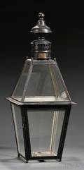 Large Blackpainted Copper and Glass Candle Lantern