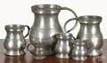 Assembled set of six English pewter measures