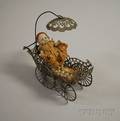 Soft Metal Baby Carriage with Bisque Baby Doll