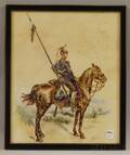 Framed European Watercolor of a Soldier on Horseback