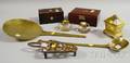 Eight Assorted Brass Glass and Wood Decorative Articles