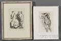 Lot of Two Works Don Lent American b 1933 Portrait of a Female Nude