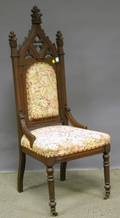 Victorian Gothic Revival Upholstered Carved Walnut Chair