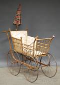 Late Victorian Turned Wood and Wicker Baby Carriage